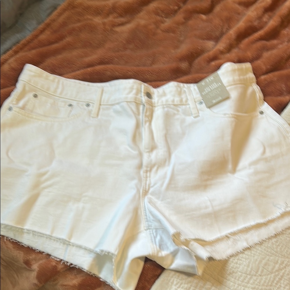 Madewell White Jean Shorts Distressed Mid-Thigh
